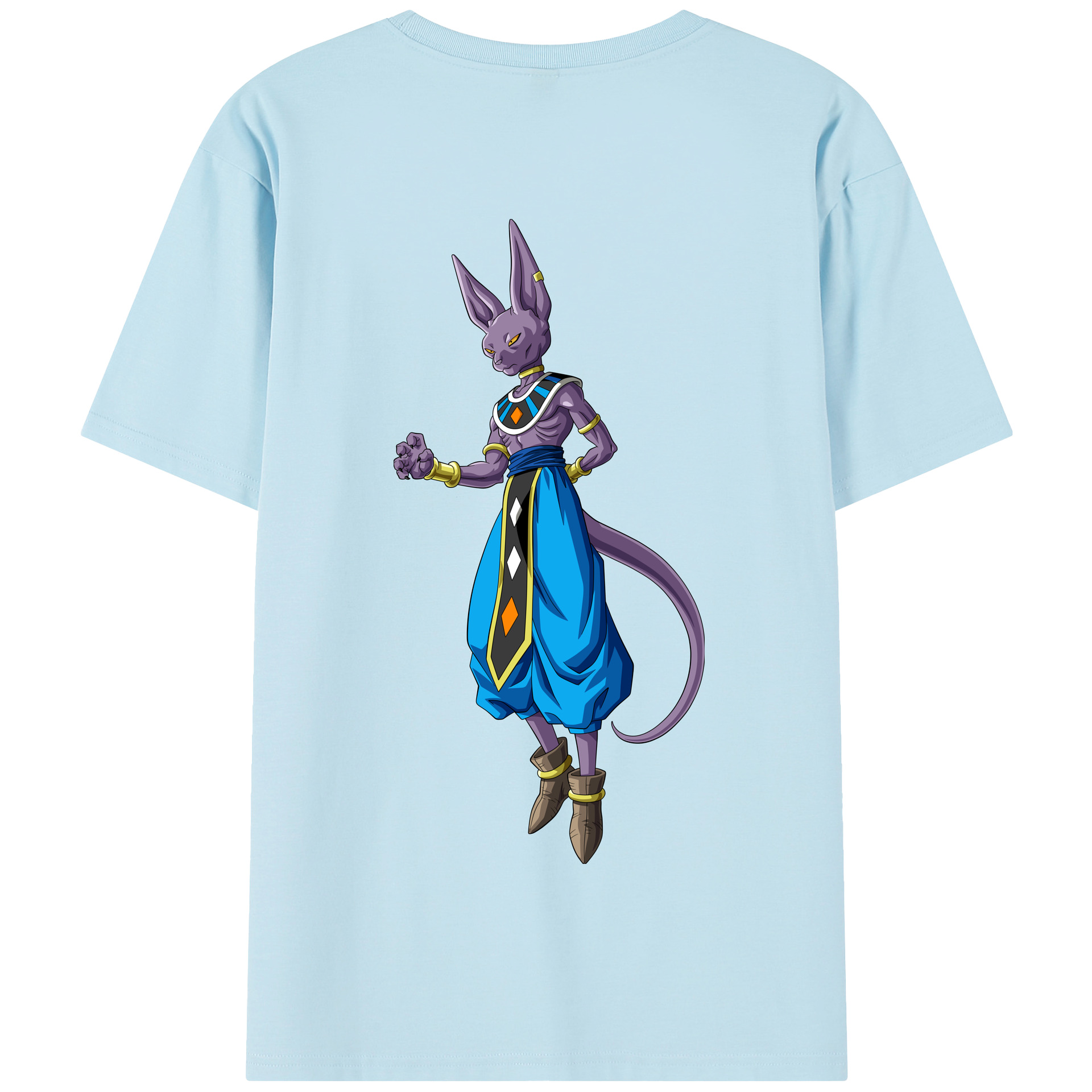 （画像用） ドラゴンボール ビルス 破壊神ビルス DRAGON BALL Beerus Birusu 綿100％半袖Tシャツ（背面プリント）